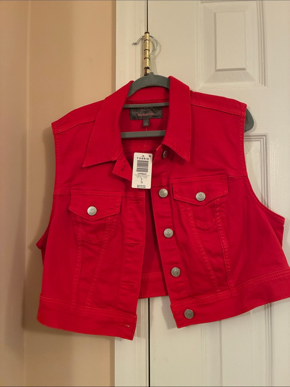 Torrid Red Sleeveless Denim Jacket